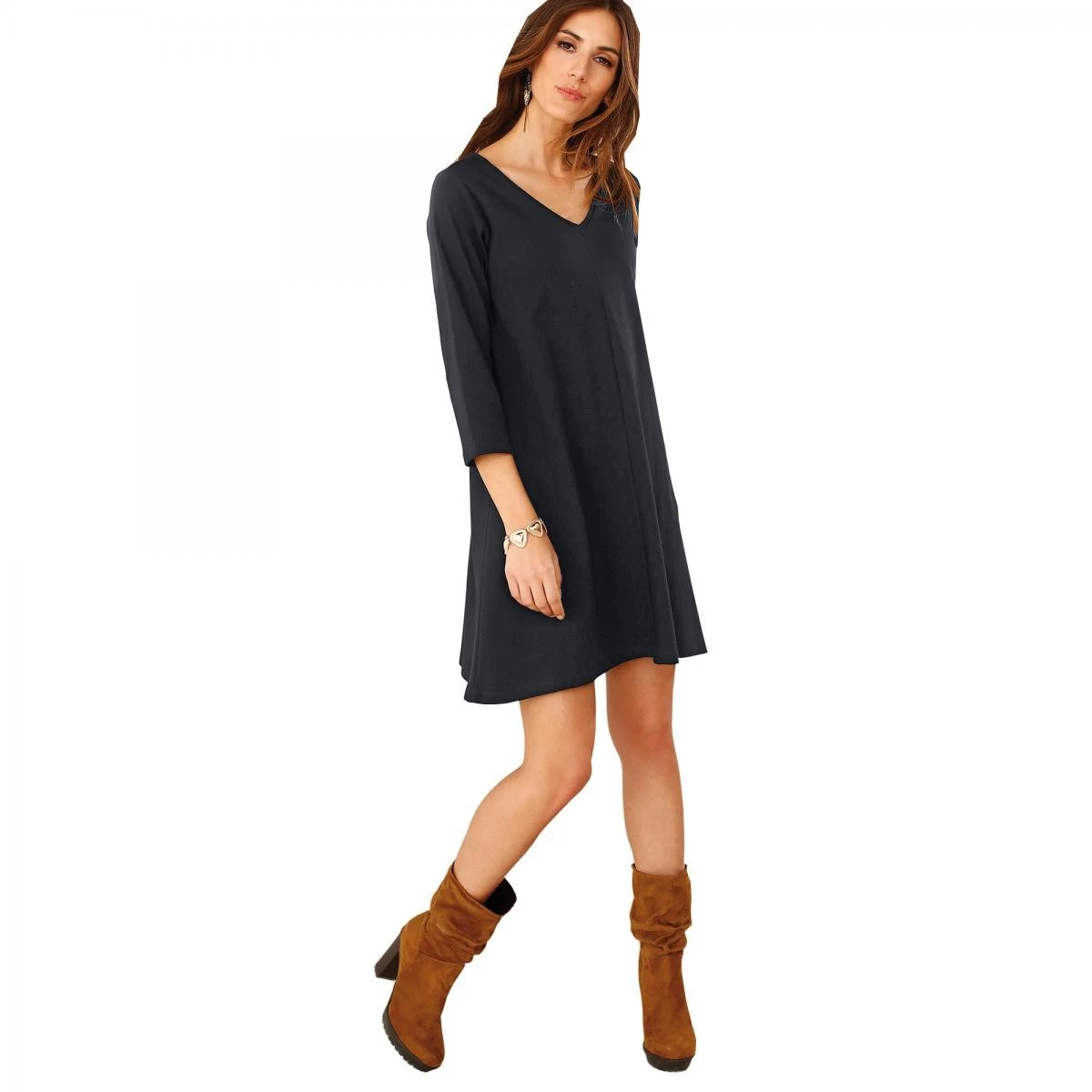 Robe | Décolleté En Pointe, Ligne évasée Noir, Robe Courte 3 SUISSES