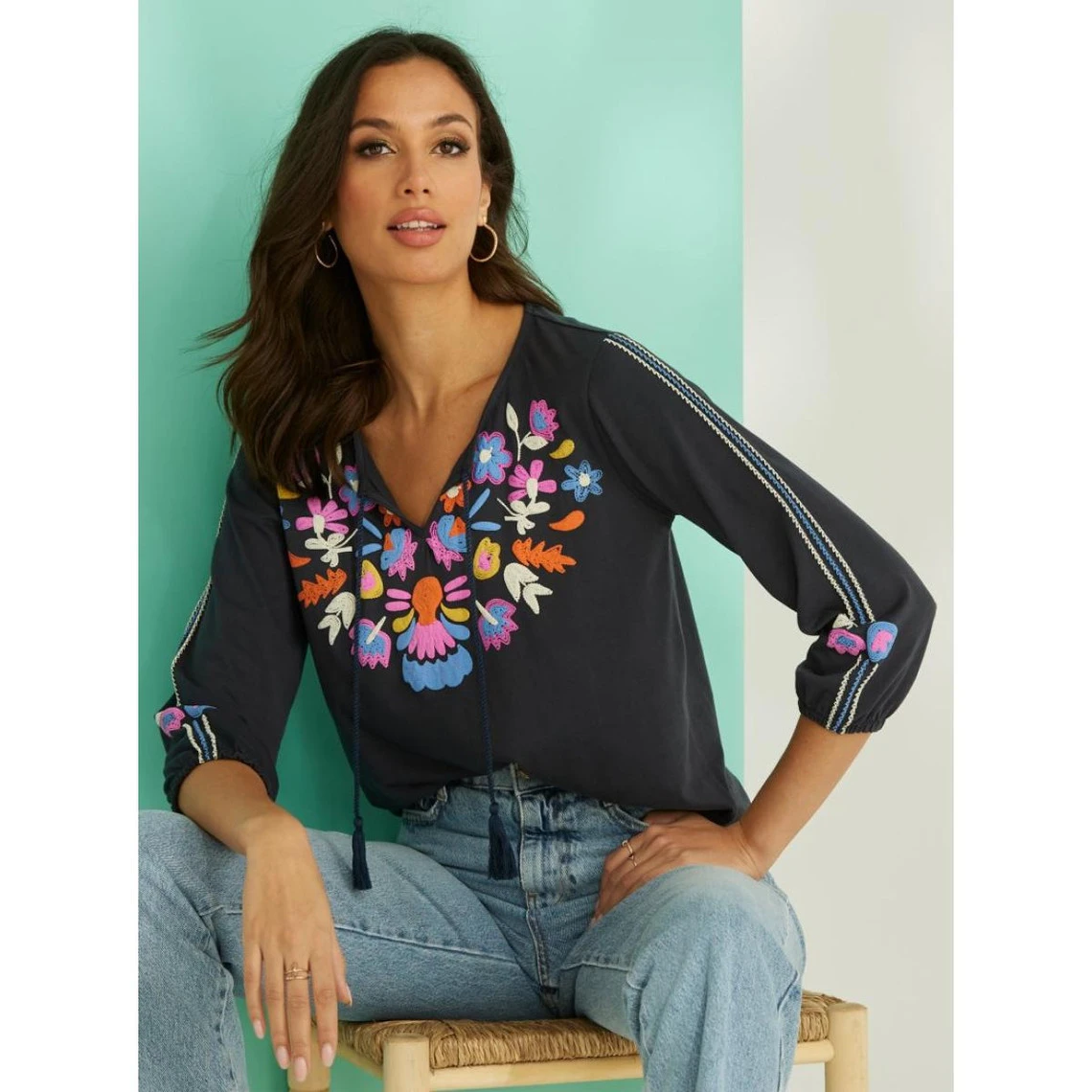 Chemise Manches 3/4 Avec Imprimé Imitation Broderie | 3 SUISSES