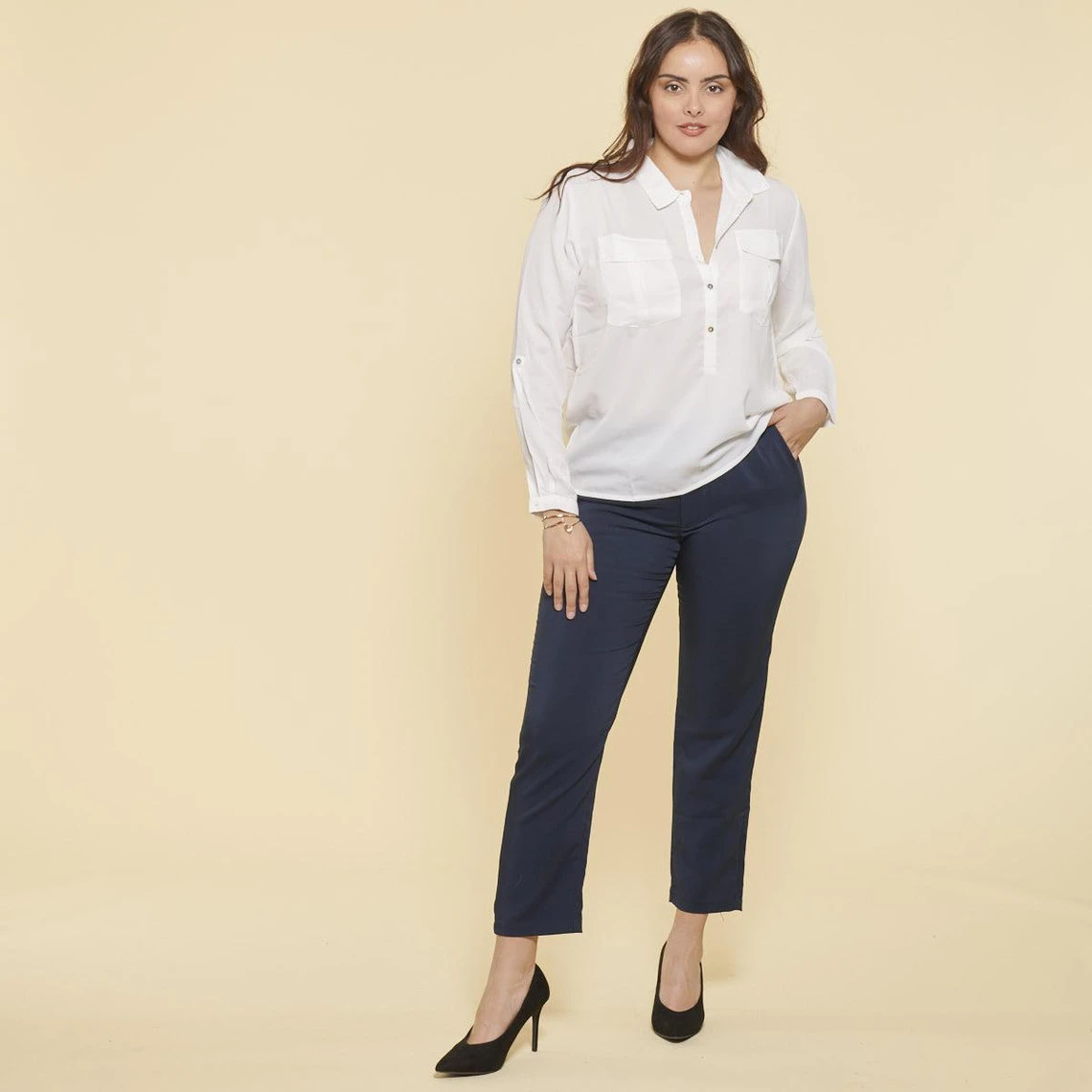 Blouse Manches Longues Ajustables Femme - Blanc | Chemise 3 SUISSES – Image 4