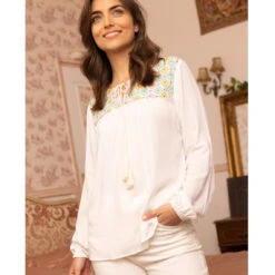 Blouse Manches Longues élastiquées Fronces Et Broderie Femme - écru | 3 SUISSES
