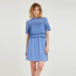 Robe Courte Unie Avec Volants Plissés Femme Morgan - Bleu | 3 SUISSES