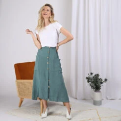 Jupe Boutonnée Devant En Lin Karol | Jupe Mi-longue 3 SUISSES