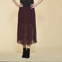 Jupe Longue Plissée Taille élastique Femme - Lie De Vin | 3 SUISSES