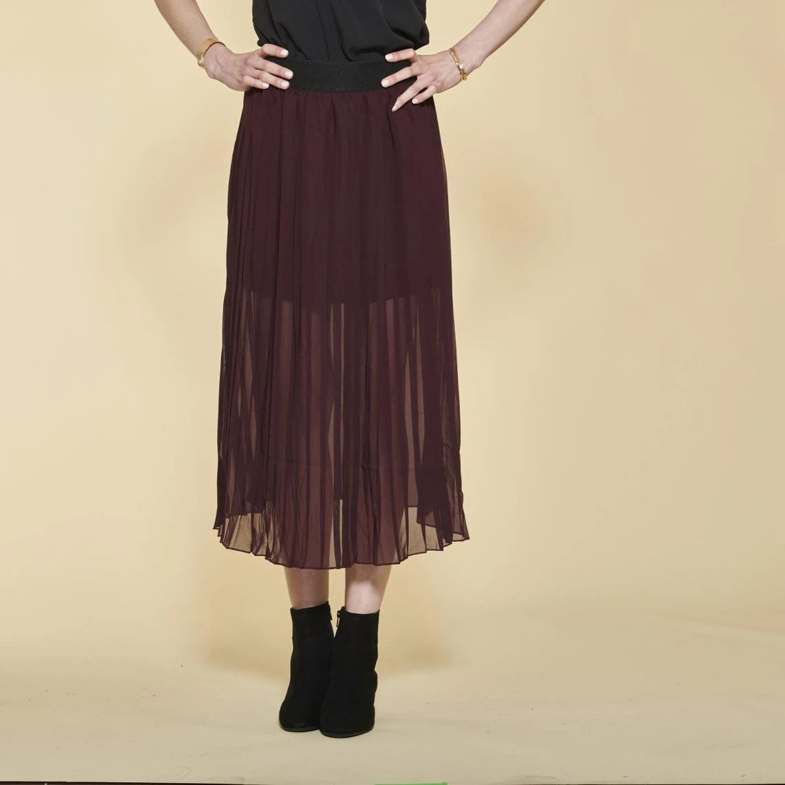Jupe Longue Plissée Taille élastique Femme - Lie De Vin | 3 SUISSES