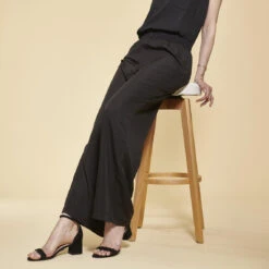 Pantalon Large Uni Taille élastique Froncée Femme - Noir | 3 SUISSES