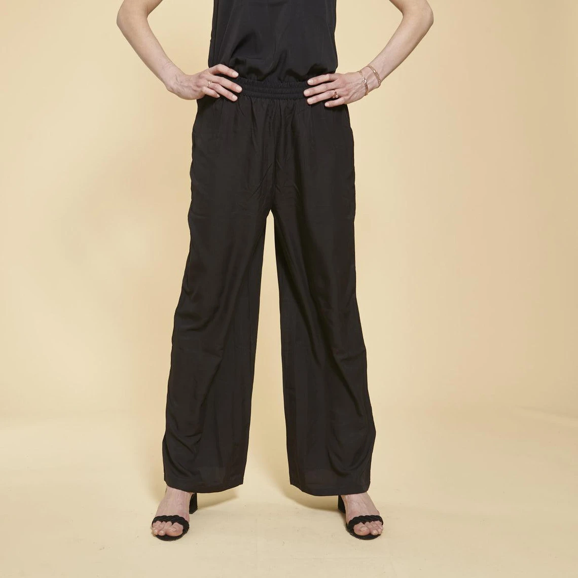 Pantalon Large Uni Taille élastique Froncée Femme - Noir | 3 SUISSES – Image 3