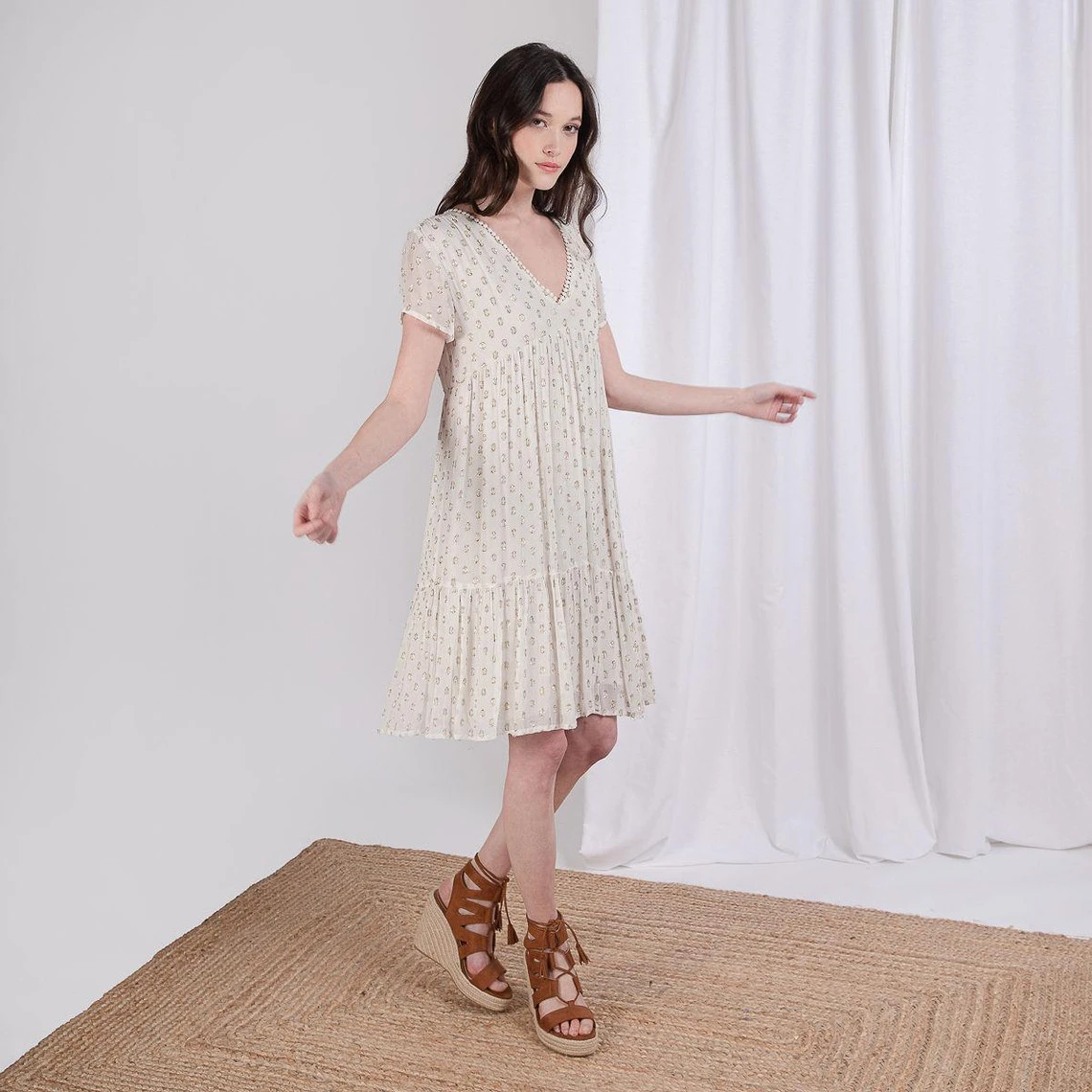 Robe Courte à Pois Doré Flore | Robe Courte 3 SUISSES