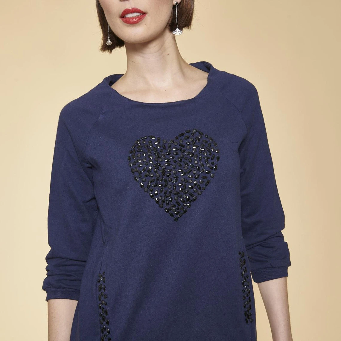 Robe Courte Cintrée Manches 3/4 Bas Côtelé Et Poches Femme - Bleu Indigo | 3 SUISSES – Image 2