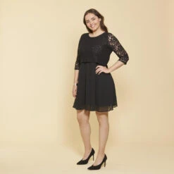 Robe Courte Effet 2 En 1 Manches 3/4 En Dentelle Femme - Noir | 3 SUISSES