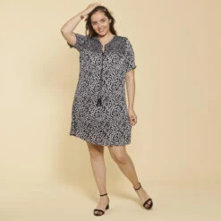 Robe Imprimée Nid D'abeille Manches Courtes Femme - Imprimé Noir Et Blanc | 3 SUISSES