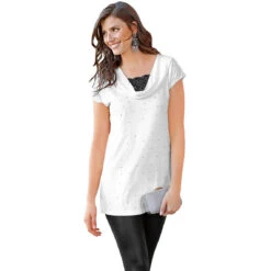 T-shirt à Encolure Dentelle Drapée | T-shirt Manches Courtes 3 SUISSES