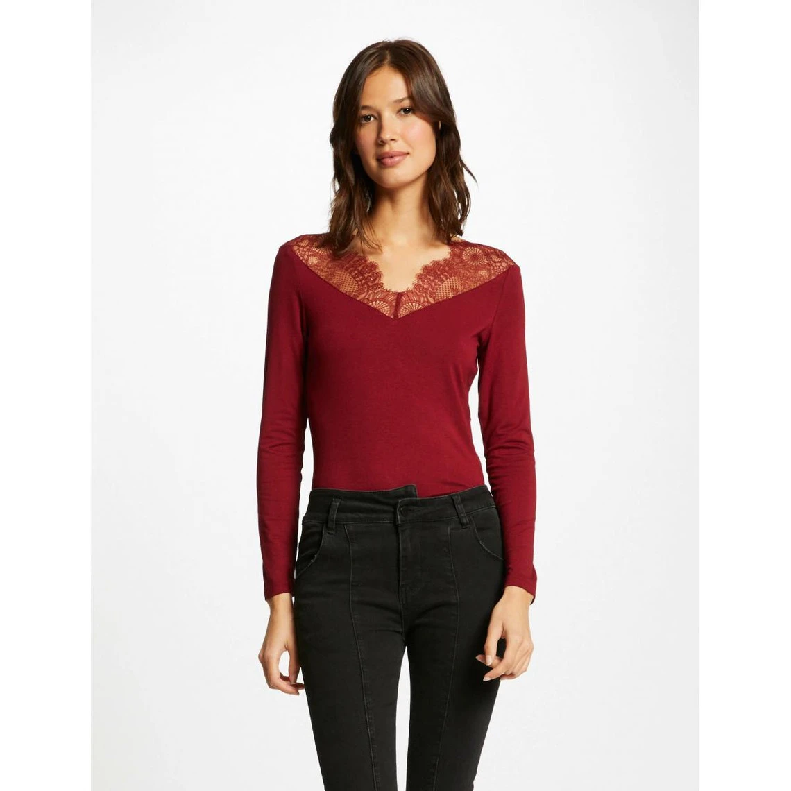 MORGAN T-shirt Manches Longues Col En Dentelle | 3 SUISSES