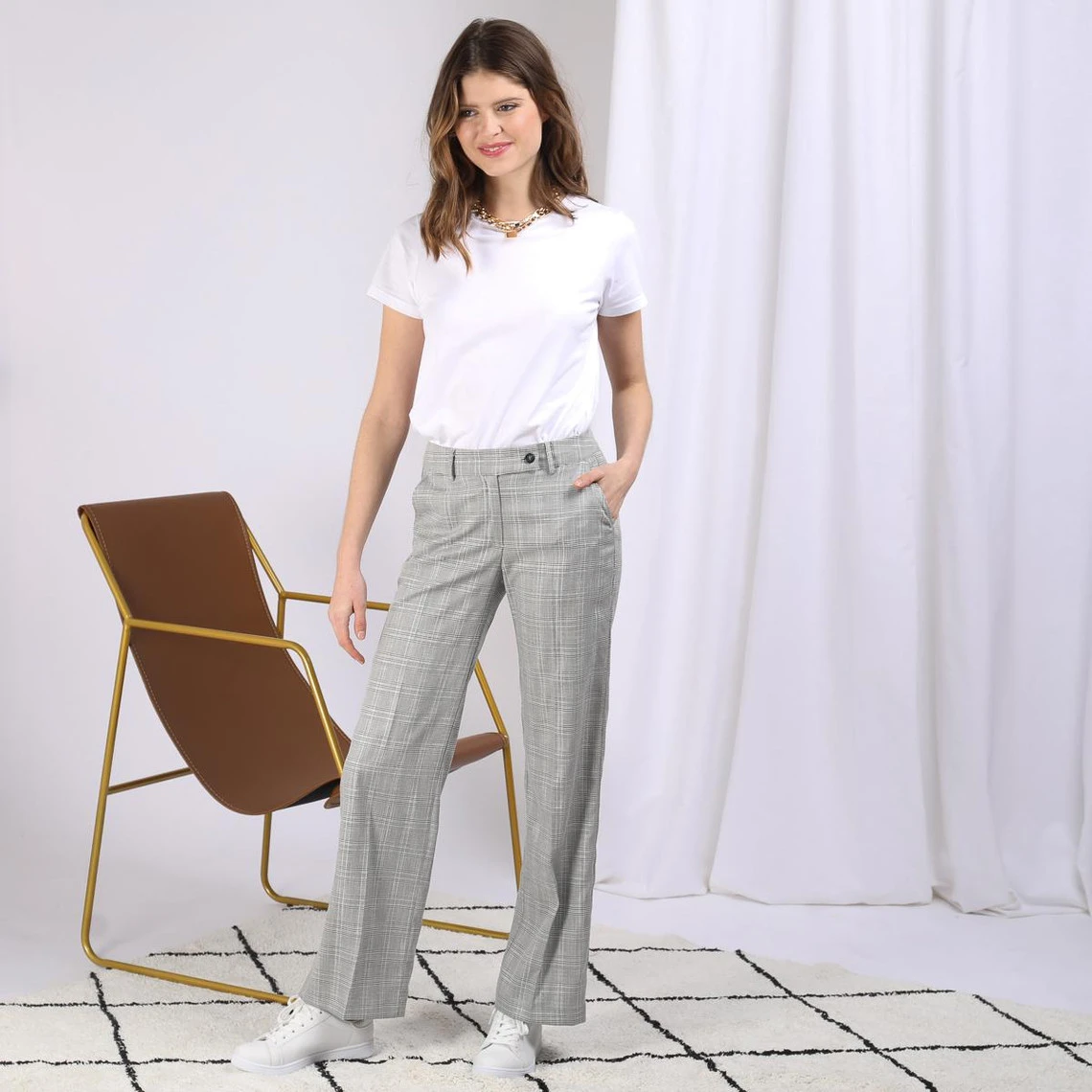 Tailleur Pantalon à Carreaux Lurex Marin | Pantalon Droit 3 SUISSES – Image 3