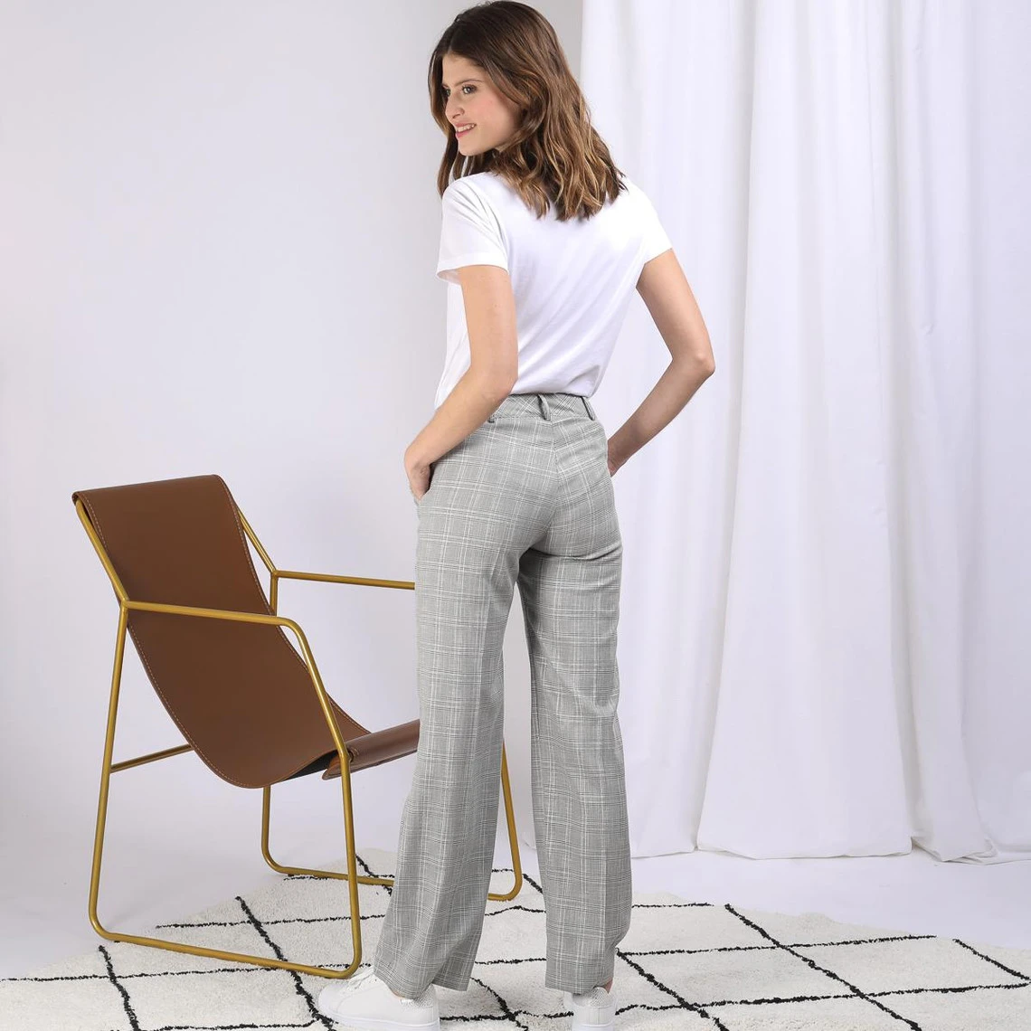 Tailleur Pantalon à Carreaux Lurex Marin | Pantalon Droit 3 SUISSES – Image 4