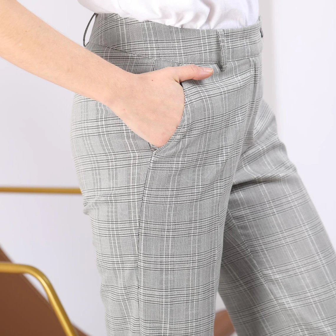 Tailleur Pantalon à Carreaux Lurex Marin | Pantalon Droit 3 SUISSES – Image 5