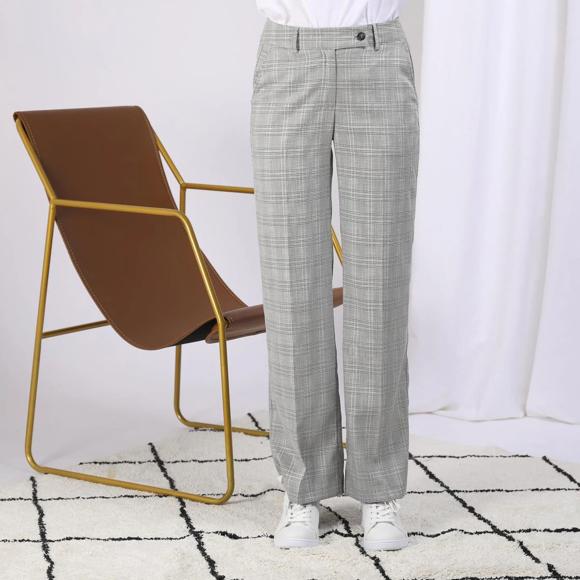 Tailleur Pantalon à Carreaux Lurex Marin | Pantalon Droit 3 SUISSES – Image 2