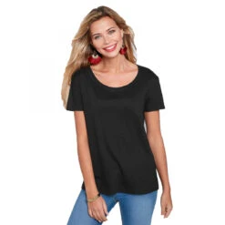 Tee-shirt Asymétrique Fendu Manches Courtes Femme Noir | 3 SUISSES