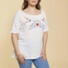 Tee-shirt Col Rond Manches Aux Coudes Broderie Devant Grandes Tailles Femme - écru | 3 SUISSES