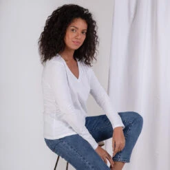 Tee-shirt En Coton Bio Col V Alba | T-shirt Manches Longues 3 SUISSES