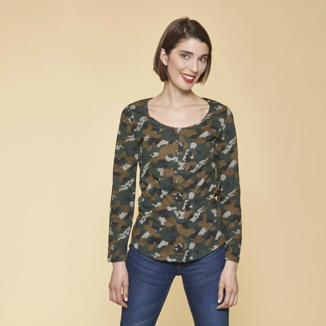 Tee-shirt Imprimé Manches Longues Ajustables Femme - Imprimé Kaki | 3 SUISSES