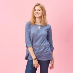 Tee-shirt Manches Longues Ajustables Dentelle Et Fronces Femme - Bleu | 3 SUISSES