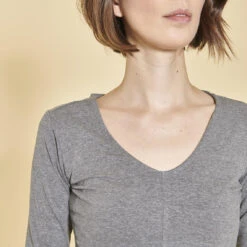 Tee-shirt Manches Longues Col En V Femme - Gris Anthracite Chiné | 3 SUISSES